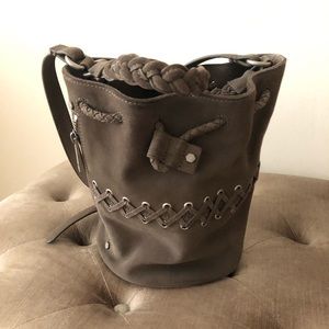 All Saints Suede Estate Bucket Bag in Gray